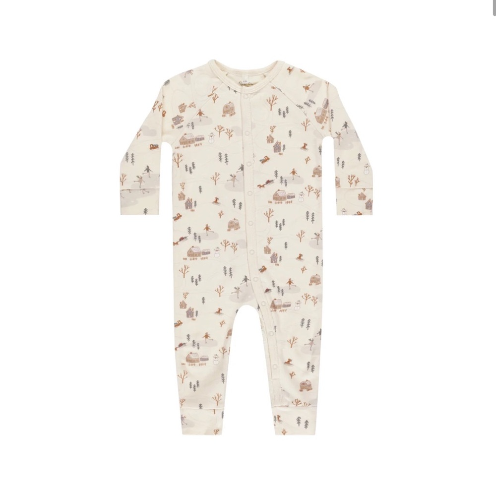 Rylee + Cru Organic Long John Pajamas - Winter Town - Size 3-6M